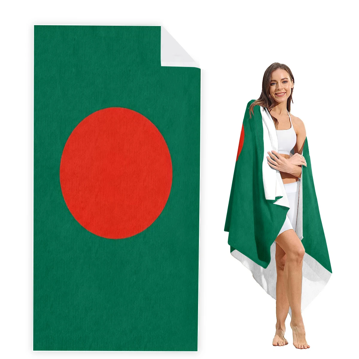 Пляжное полотенце большого размера с флагом Бангладеш толстое пляжное из