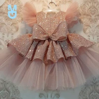 new 2022 summer spring sequins baby girl gown1st birthday party wedding dress for children princess evening dresses kids clothes