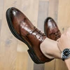 Men's Brogue casual leather shoes lace up business formal party pointed small leather shoes party men's shoes Office shoes 3