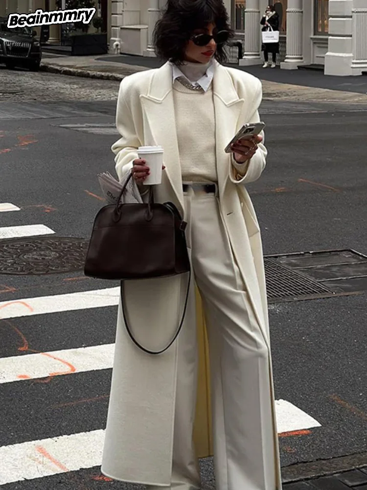 Женский двубортный шерстяной плащ с длинным рукавом