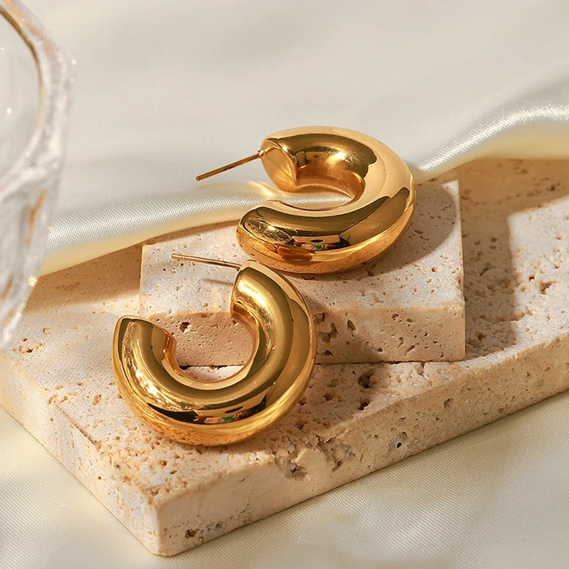 

INS Light Luxury Earrings High Grade Gold Color Titanium Steel Hoop Creative Retro Women's Geometric Round Jewelry Accessories