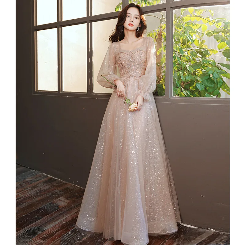 

DSP A Line Sweetheart Tulle Appliques Prom Dresses with Long Sleeves Women's Elegant Formal Occasion Dress Evening Party Gown