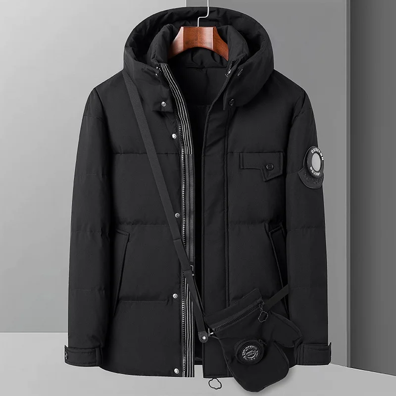 

Зимнее мужское роскошное Брендовое пальто с капюшоном, модная повседневная Уличная одежда, 90% белый утиный пух, Мужская универсальная куртка-пуховик