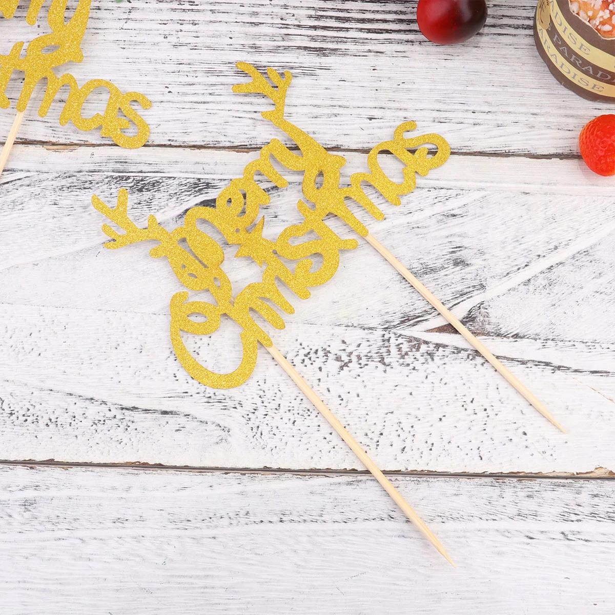 

Christmas Cake Cupcake Picks Topperspick Decoration Topper Party Dessert Holiday Toothpicks Merry Fruitglitterydecorations