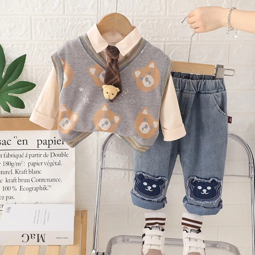 3 шт. спортивный костюм для мальчиков рубашка без рукавов и джинсы