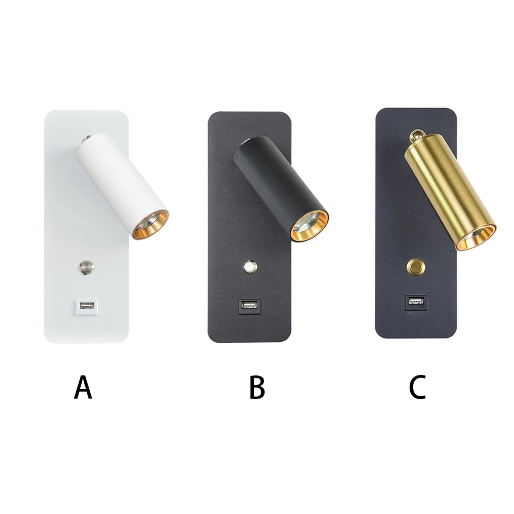 

Hotel Wall Light Ornament 3000K Living Room Bedroom Rotatable Lamp with USB Port Decoration Lighting Accessory Black