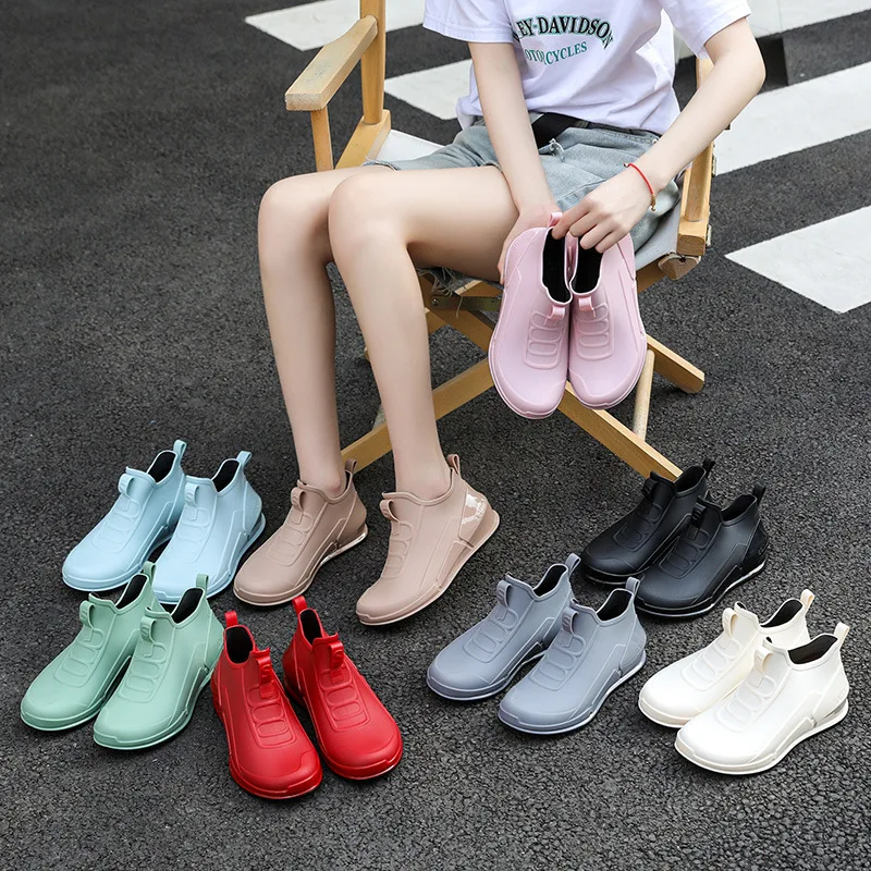New Women Fashion Ankle Rain Boots Waterproof Short Rainboots Non-slip Wellies Boots Height Increasing Shoes AL39