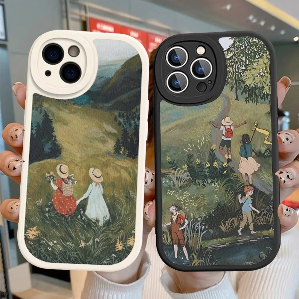 

Cartoon Scenery Girl Phone Case Hard Leather For IPhone 14 13 12 Mini 11 14 Pro Max Xs X Xr 7 8 Plus Fundas