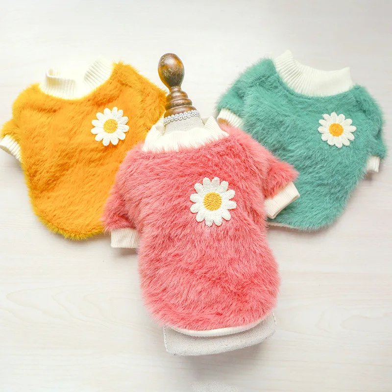 

Dog pet clothes cat clothes small flowers daisy plush crew neck shirt Teddy Bichon autumn / winter faux fur hoodie sweater coat
