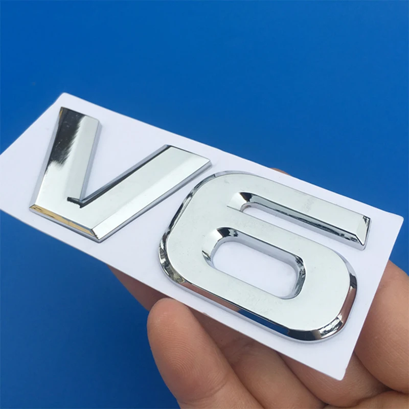 1PC Car 3D Metal V6 V8 Stickers Silver/Black Word Letter Auto Trunk Emblem Badge Decal Sticker Mouldings Accessories Styling |