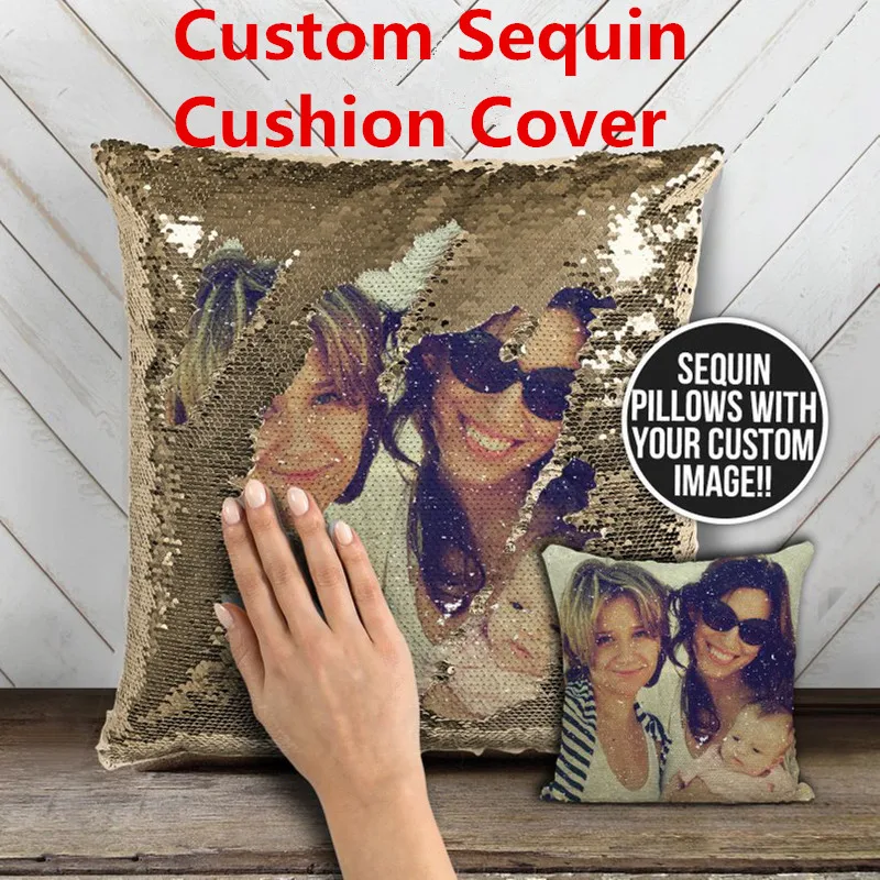 

Custom Glitter Throw Pillow Cover With DIY Picture color sequin decorative pillows case sofa bed chair Pillow Case Cushion Decor