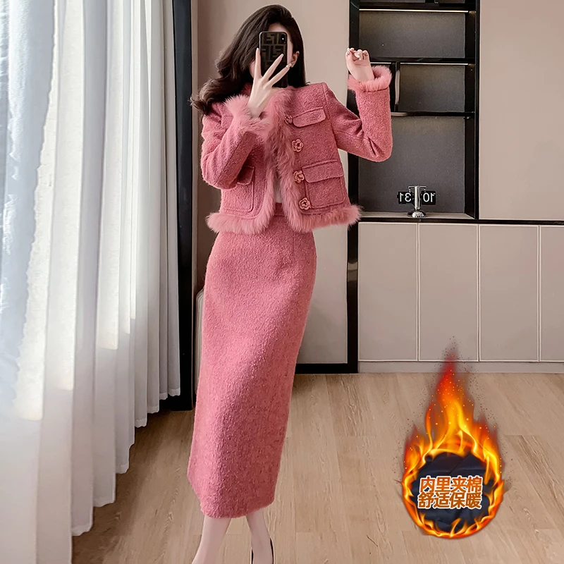 Новые зимние женские утепленные костюмы с хлопковой подкладкой модная меховая