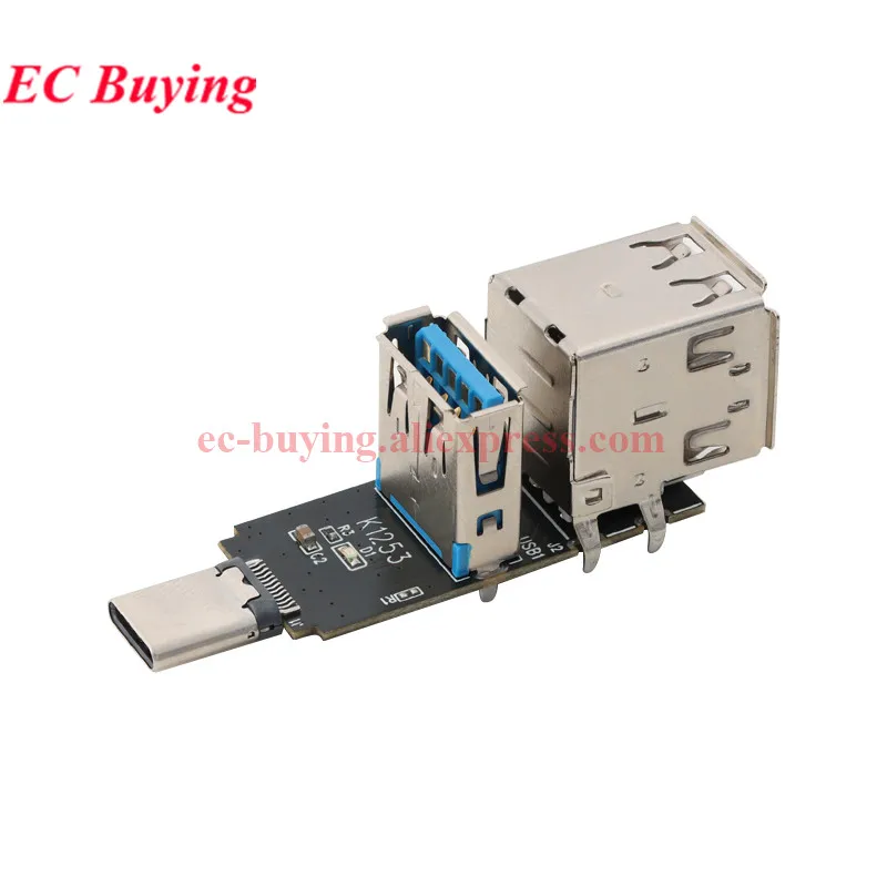 Фото TYPE-C — 1-портовый USB 3.0 и 2-портовый модуль расширения USB 2.0 Концентратор TYPE-C Многопортовый разветвитель расширения TypeC Turn USB-A №2