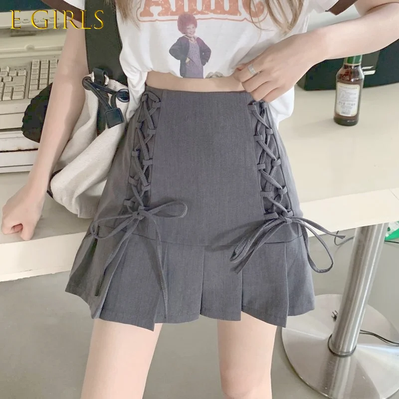 

E GIRLS Pleated Sexy Skirt Women Summer High-waisted Streetwear Casual Mini Skirts Y2k Design Sweet Fashion Korean Clothing