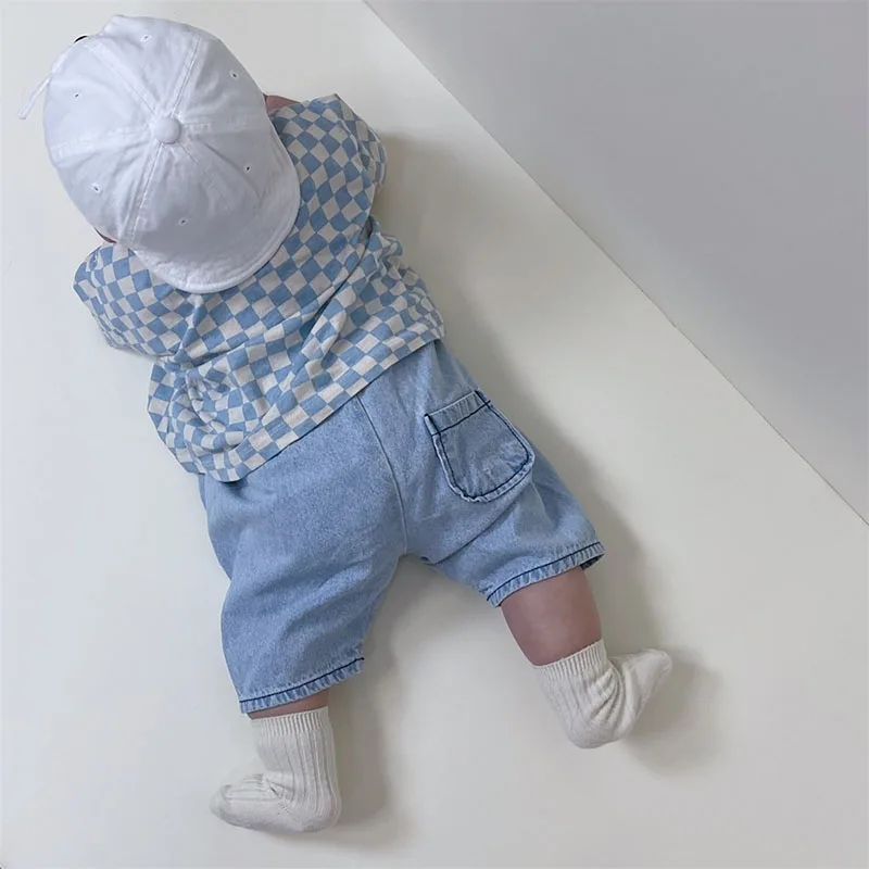 MILANCEL 2022 Baby T-shirt Children's Summer Checkerboard Thin Short Sleeve Top Baby Pullover