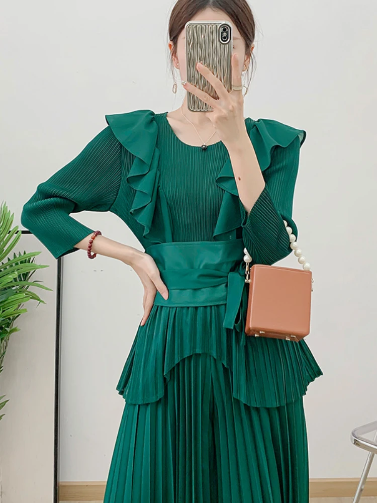 Женский элегантный плиссированный комплект EGRM из двух предметов необычный топ с