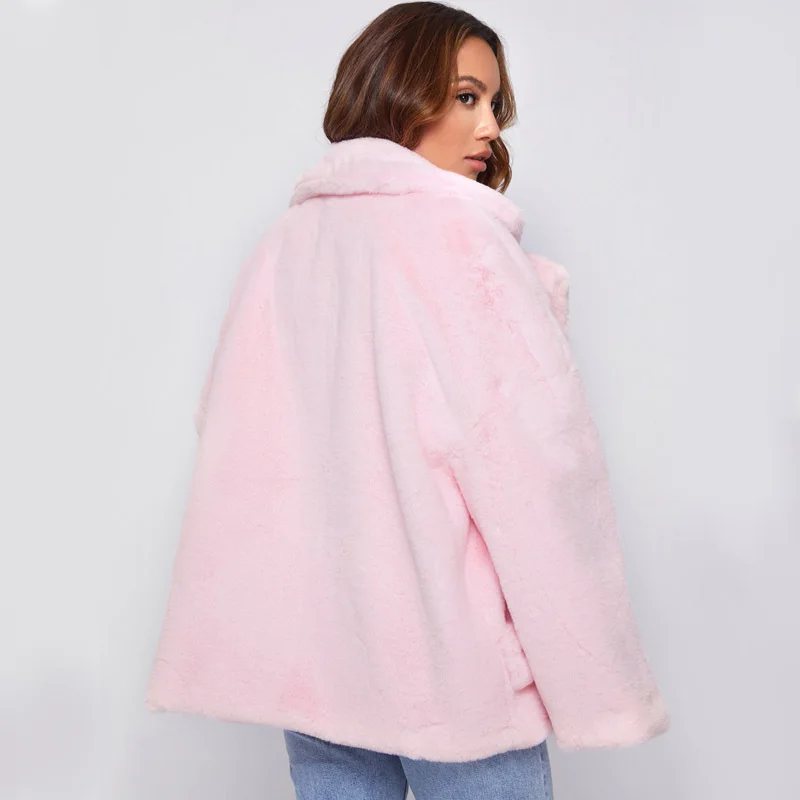 New Winter Long Sleeve Fox Fur Coat Solid Color Women Fashion Warm Fur Coats Outerwear Fur Shawl Women Clothing