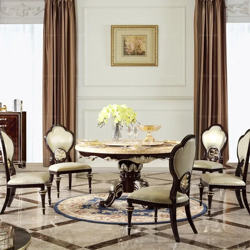 Комбинация стола и стула из европейского натурального мрамора круглый темный