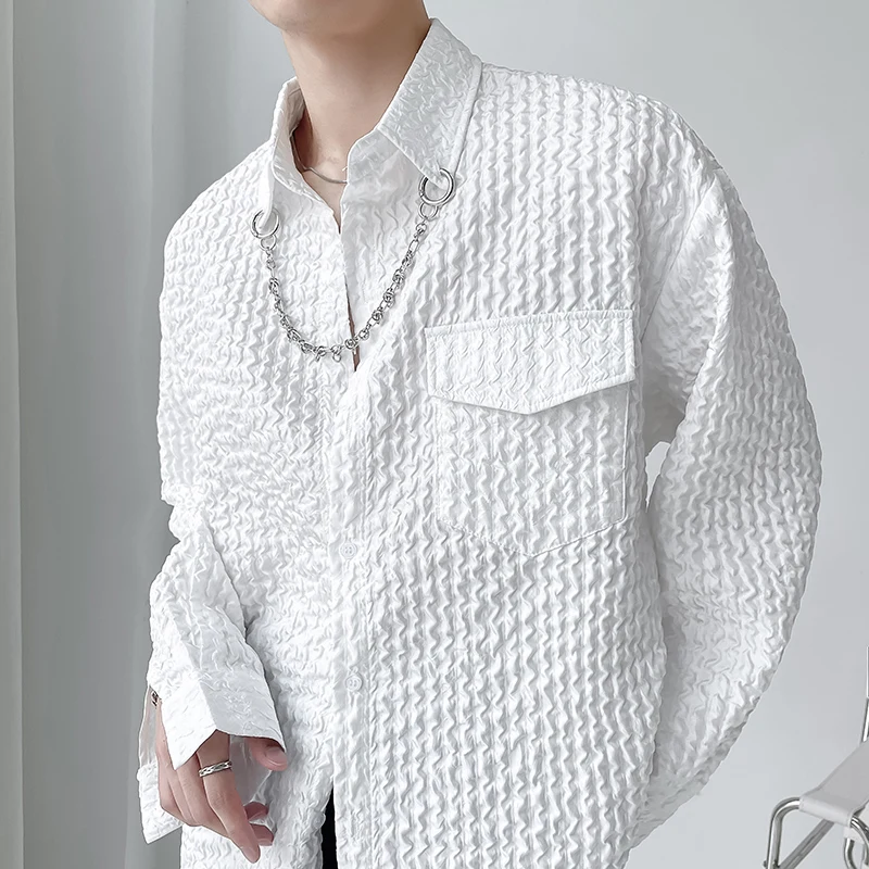 

2022 Simple Sweet and Versatile Sleeve Loose Lapel Top Button Down Korean Long Sleeve Casual Dress Shirt Singer Costume B6