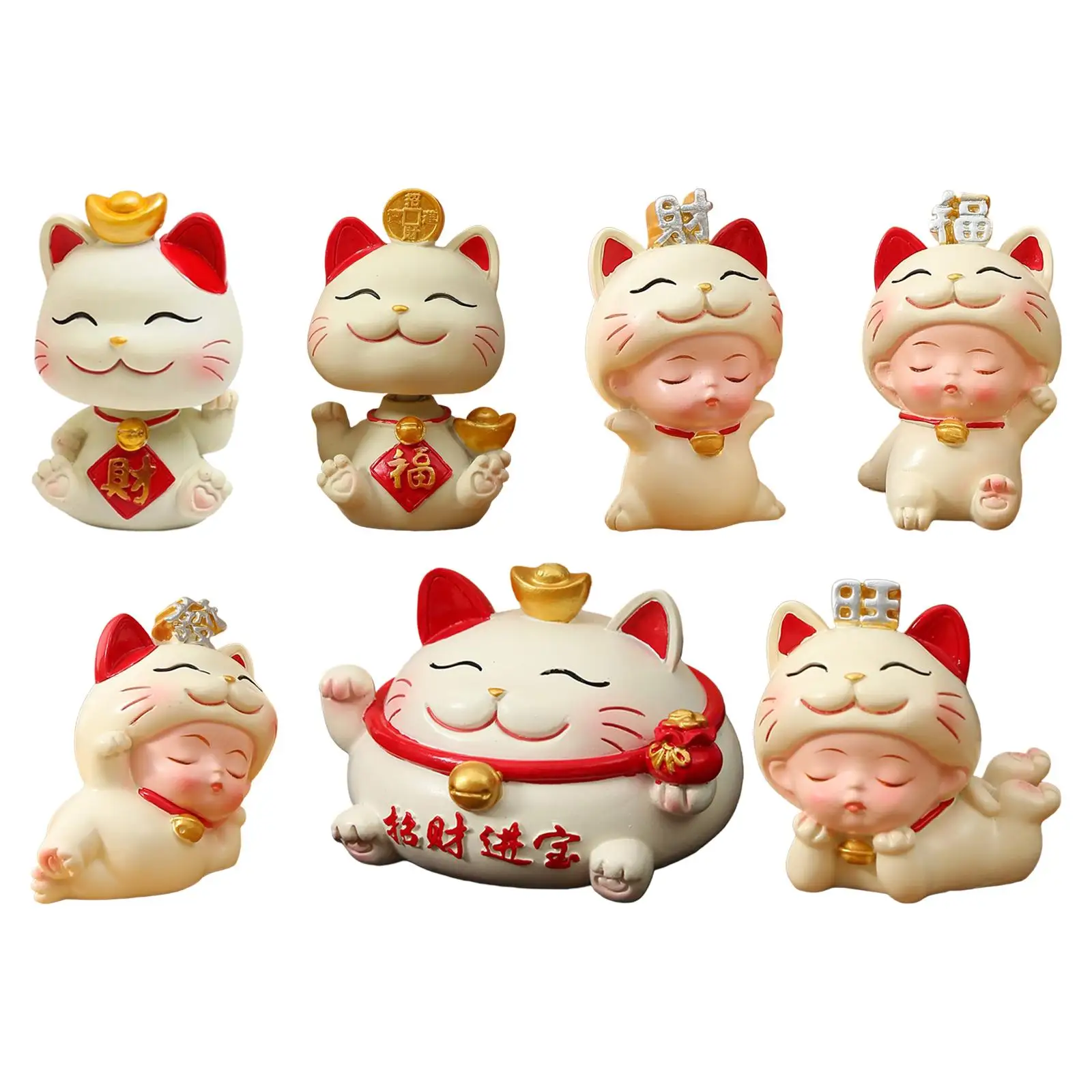 

Fengshui Lucky Cat Figurines Decoration Sculpture Maneki Neko Welcome Cat Gifts for Car Prosperity Restaurants Dashboard Office