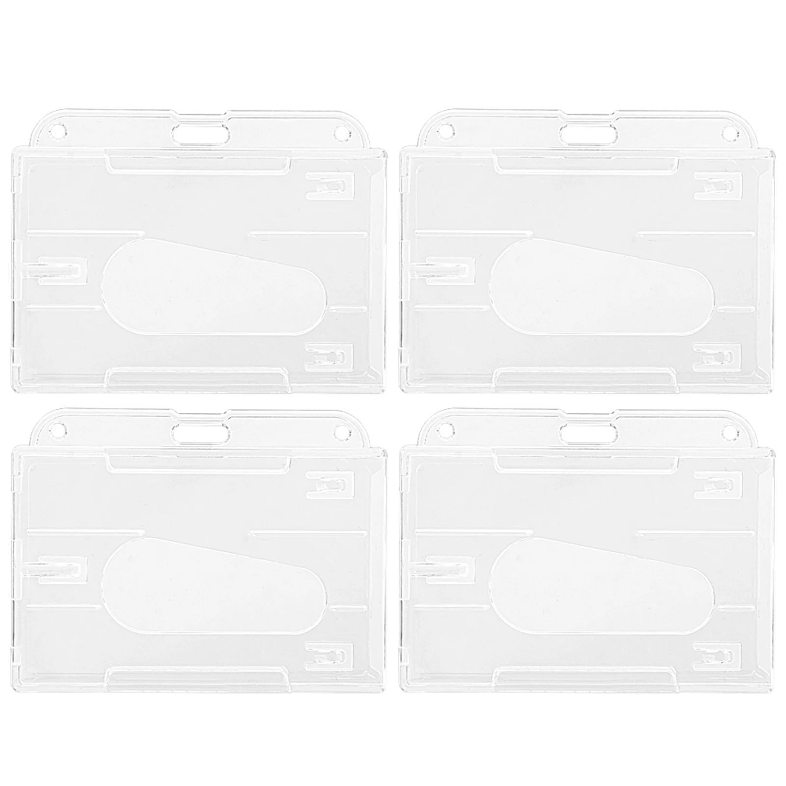 

2pcs/4pcs Protector Transparent Case Hard Office School 2 Card Thumb Slot Badge Holder Practical ID PC Anti Lost Heavy Duty