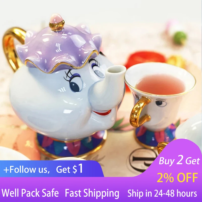 

Cartoon Beauty And The Beast Tea Set Mrs Potts Chip Cup Set Sugar Bowl Mug [ 1 Pot + 5 Cups ] Valentine's Day Gift