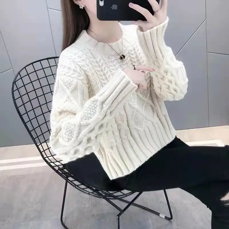 Женская однотонная вязаная рубашка классический свободный пуловер с длинным