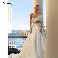 verngo 2022 a line satin wedding dresses one shoulder bones floor length bride gowns robe de mariage vestisos plus size