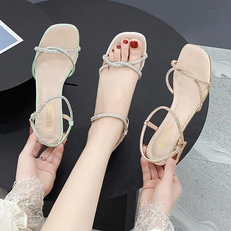 

New Summer Bling Woman Sandals Crystal Sexy Heels Shoes For Ladies Gold Narrow Band Sandalias mujer White Wedding Shoes