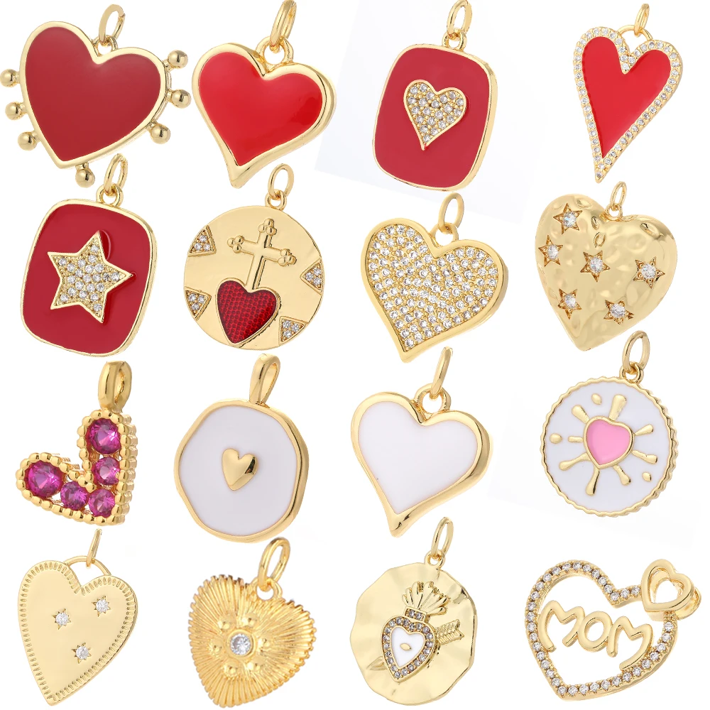 Red Love Heart Cute Charms Diy Earrings Charm Designer Bracelet Necklace Pendant Jewelry Making Charm Gold Color Resin Butterfly