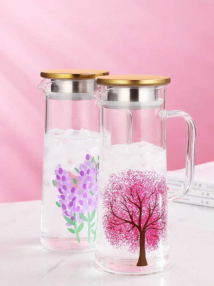 

Меняющий температуру стеклянный чайный набор термостойкий чайный горшок Вишневый узор чашки для сока кувшин для воды становится белым при ...