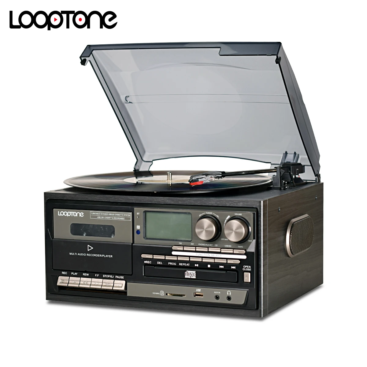

LoopTone 3 Speed Vinyl Record Player Vintage Turntable Bluetooth-compatible CD&Cassette Player Speaker AM/FM Radio USB