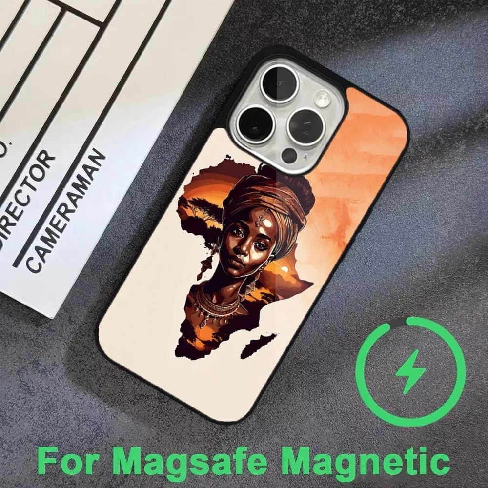A-Africa Map Geogra Phone Case For iPhone 16 15 14 13 12 11 Pro Max Plus Mini Magsafe Magnetic Wireless Charging