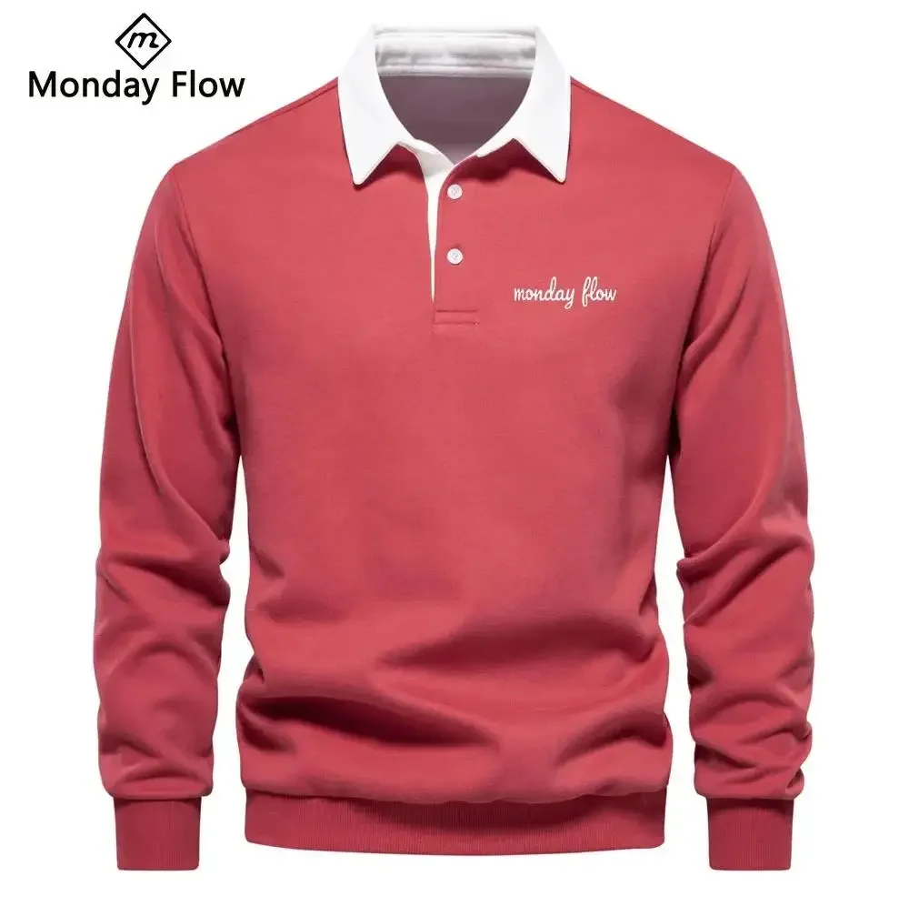 Мужская зимняя футболка с длинным рукавом и воротником-поло