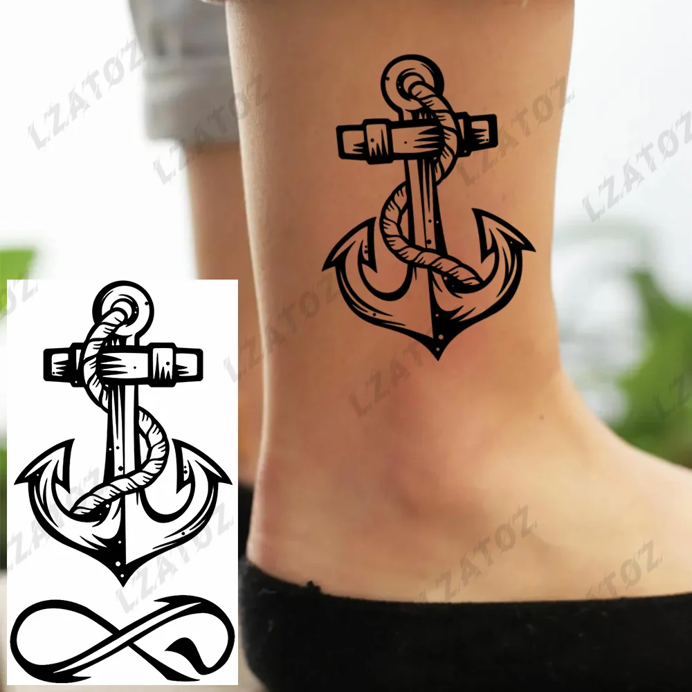 

3D Realistic Anchor Pirate Temporary Tattoos For Men Adults Black Infinity Fake Tattoo Sticker Foot Water Transfer Tatoos Decals