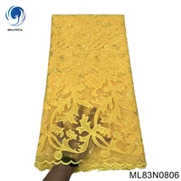 african wedding lace fabric yellow mesh nigeria tulle embroidery sequin french lace fabrics for women party dress ml83n08