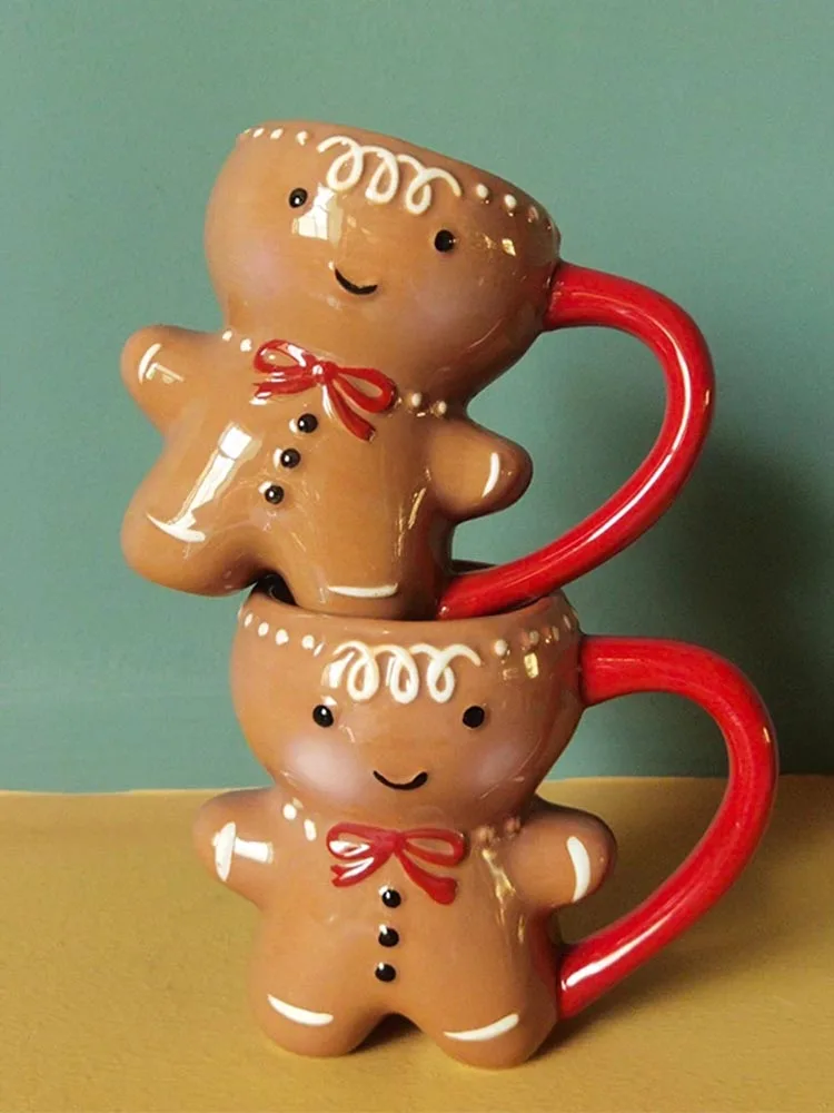 

Cartoon Mug Coffee Tea Mugs Gingerbread Santa Claus Water Cup Mug Girl Student Cute Ceramic Xmas Gifts Christmas Decorations