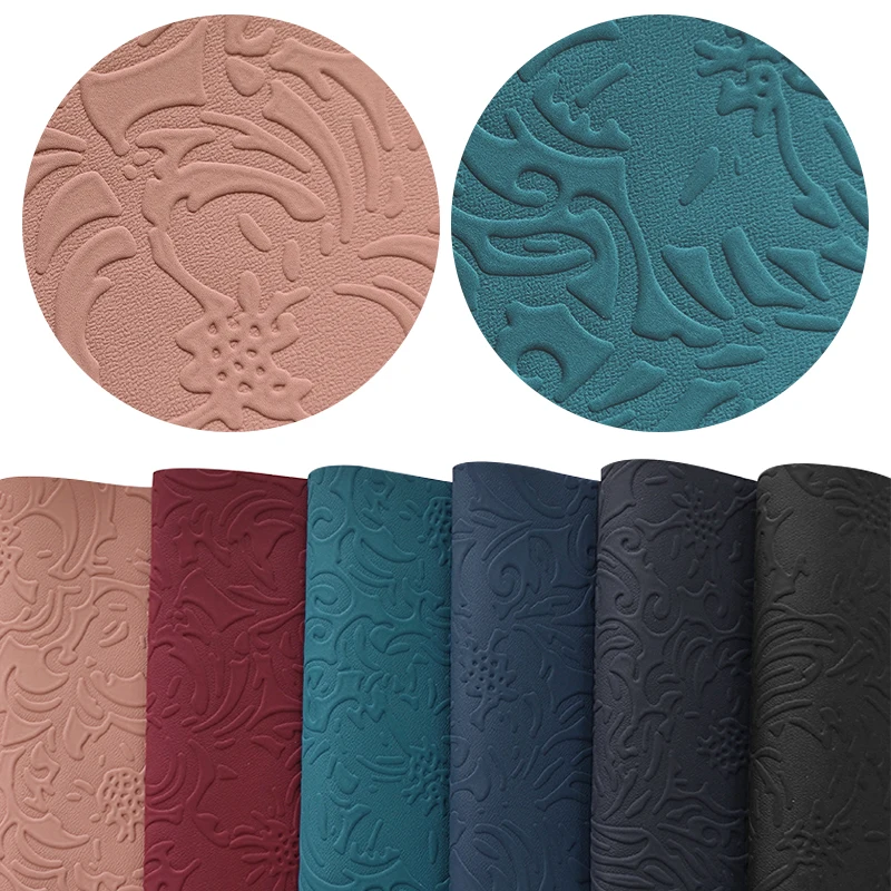 

1.37M width embossed flower design solid Color faux Leather Accessories DIY Bow Craft Bags Sheet