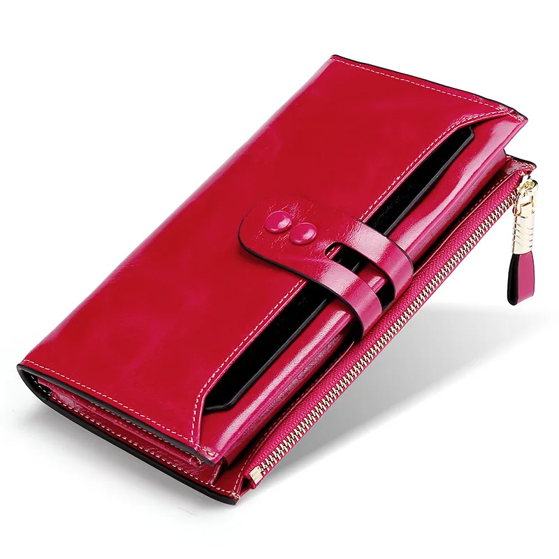 

Long Large Capacity Wallet Leather Oil Wax Cow Leather Women's Handbag Korean Version Multi-functional Fashion Card Female Bag