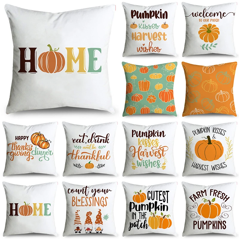 

Simple Farm Fresh Pumpkins Dwarfs Decorative White Throw Pillowcase Cushion Covers For Sofa Office Bedroom Decor Multiple Size