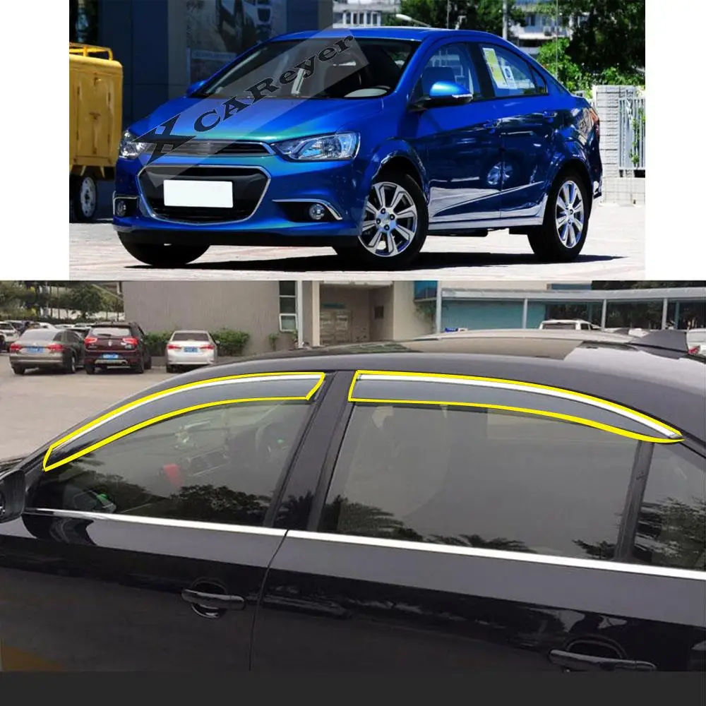 

Car Sticker Plastic Window Glass Wind Visor Rain/Sun Guard Vent Smoke Awnings Parts For CHEVROLET AVEO Sedan 2011-2015