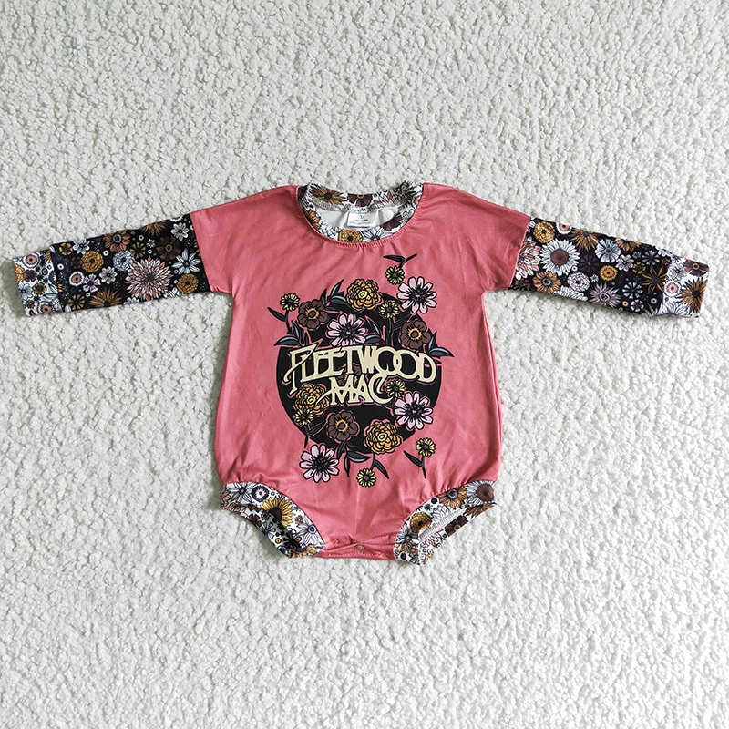 

Toddler girl clothes flower floral print long sleeves fall baby girl clothing boutique bubble romper with concealed buckle