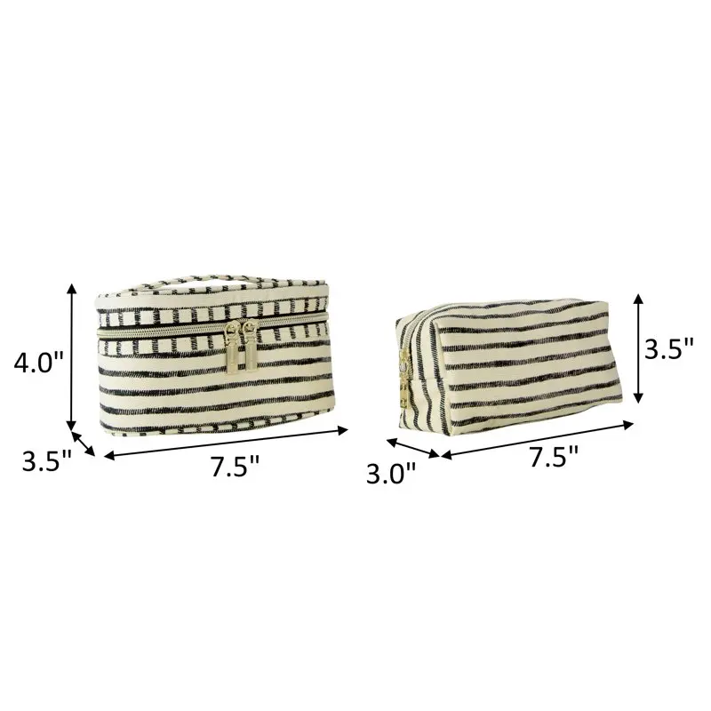 4-Piece Multi-Use Organizer Bag Set for Makeup, Toiletries, and Accessories. Includes Striped Canvas Flat Zipper Pouch, Train Ca