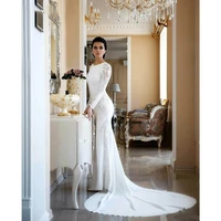 stain boat neck hy111 floor length long sleeves wedding dress for women elegant vintage lace bridal gowns vestidos de novia