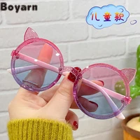 boyarn cute cartoon cat ears shape sunglasses personality glitter pink jelly color childrens glasses mengbao party decorative g