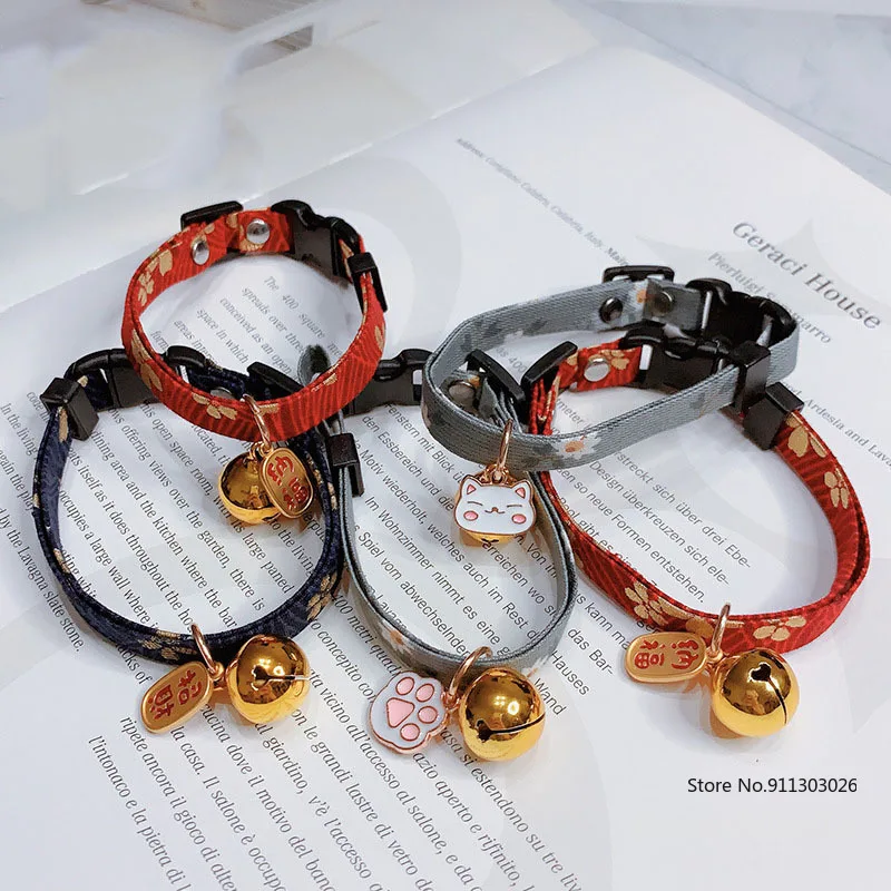 

Ошейник для домашних животных в японском стиле с колокольчиком, Женский ошейник для котенка, галстук-бабочка, милый ошейник из полиэстера д...