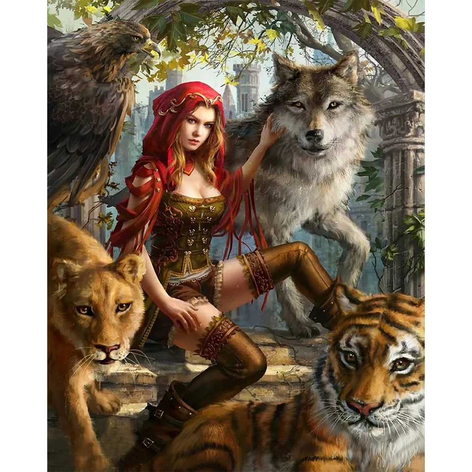 Красная Алмазная картина волк с капюшоном для верховой езды сделай сам