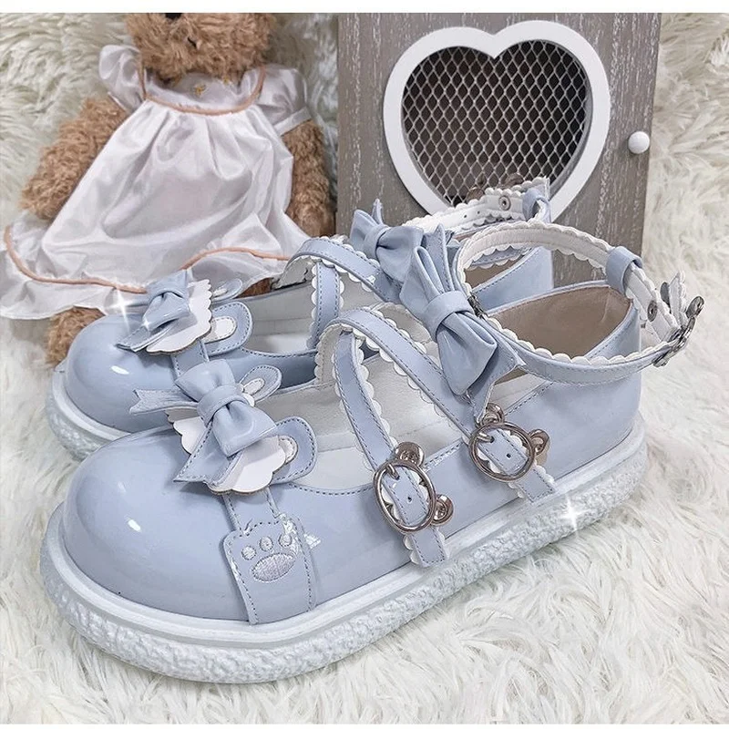 

Kawaii Bear Buckle Women Lolita Shoes Japanese Style Patchwork Bow Zapatillas Mujer Fashion Girls Mix Color Lace Mary Janes