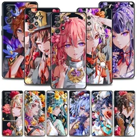 phone case for samsung galaxy a72 a52 a53 a71 a91 a51 a42 note 20 ultra 8 9 10 plus cases cover anime genshin impact flower game