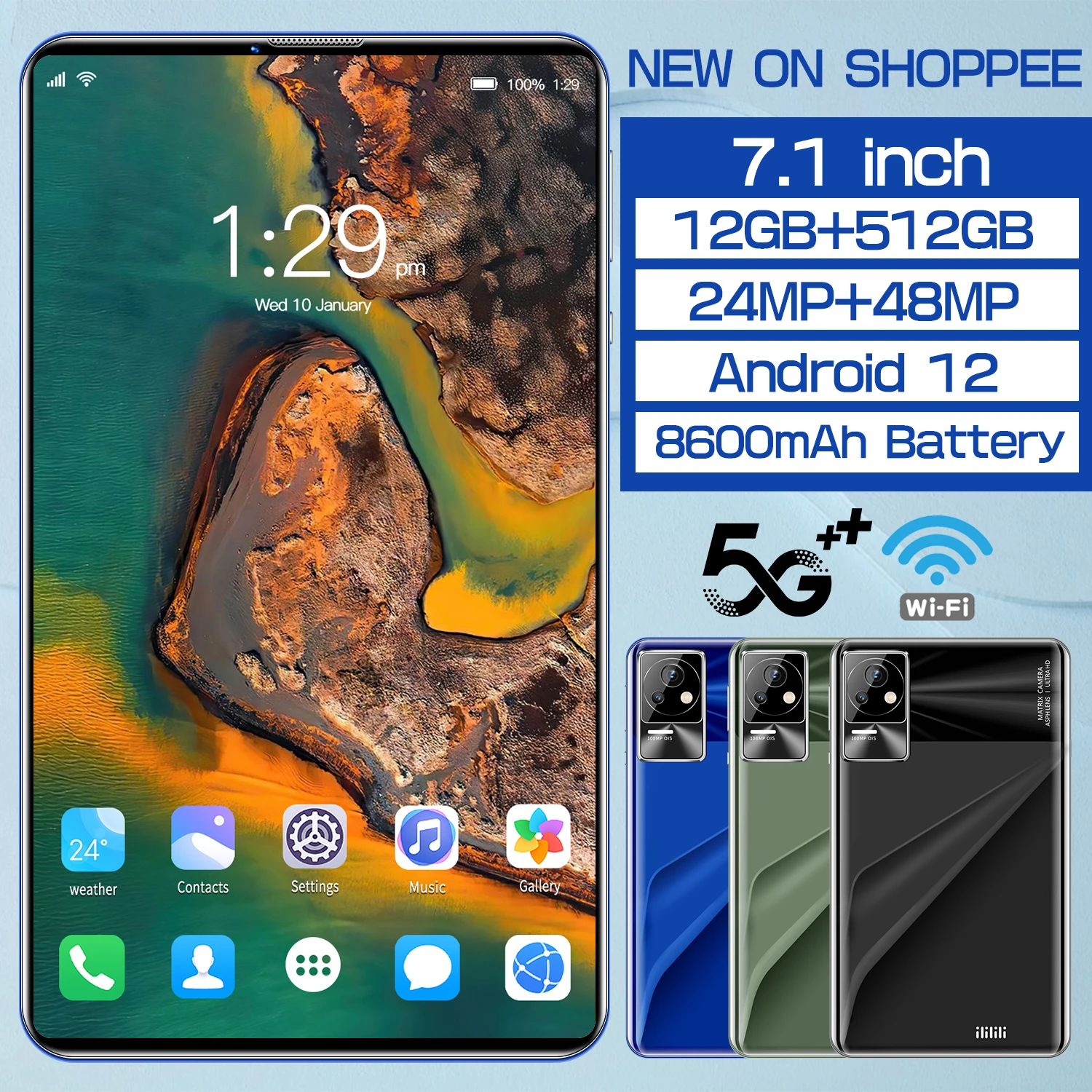 

7.1 Inch K50 5G Tablet PC Android 12 Google Alldocube 12GB 512GB WIFI 8600mAh Dual SIM Qualcomm 870 Face ID 24+48MP Netbook